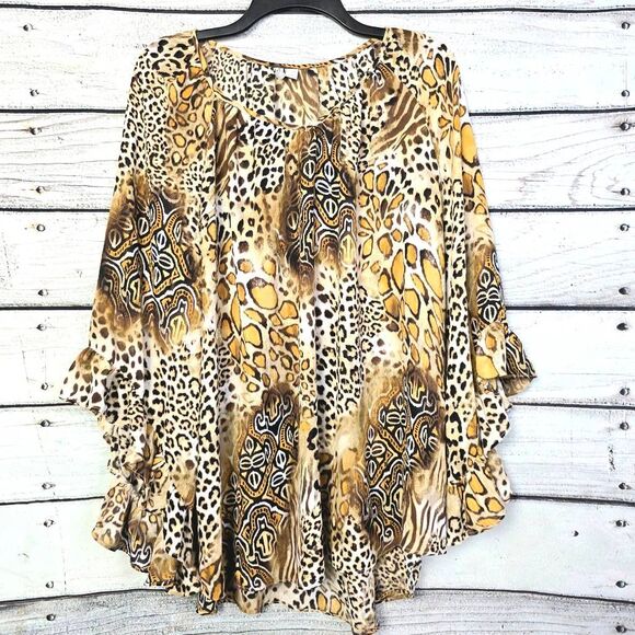 Cato Plus Leopard Print Ruffle Sleeve Top 22/24W - Picture 1 of 7